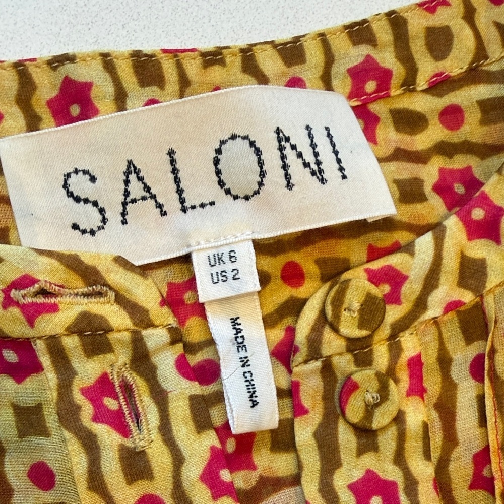 SALONI Bette Belted Silk Blend Voile Mini Dress, Daisy Trail, Size 2 - Picture 11 of 14